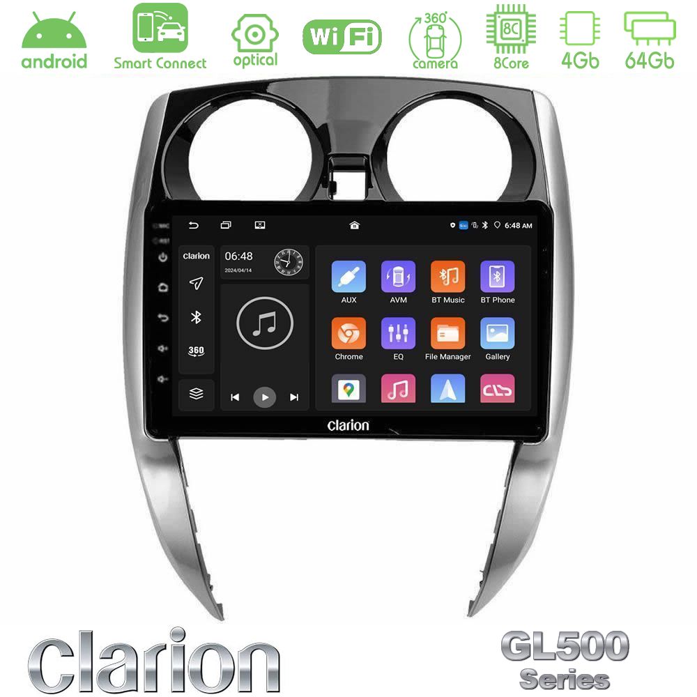 Clarion GL500 Series 8Core Android ClarionOS 4+64GB Nissan Note 2013-2018 Navigation Multimedia Tablet 10"