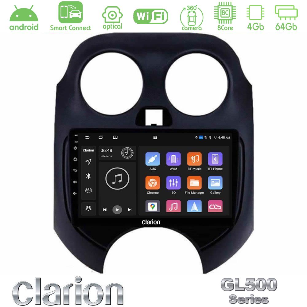 Clarion GL500 Series 8Core Android ClarionOS 4+64GB Nissan Micra 2011-2014 Navigation Multimedia Tablet 9"