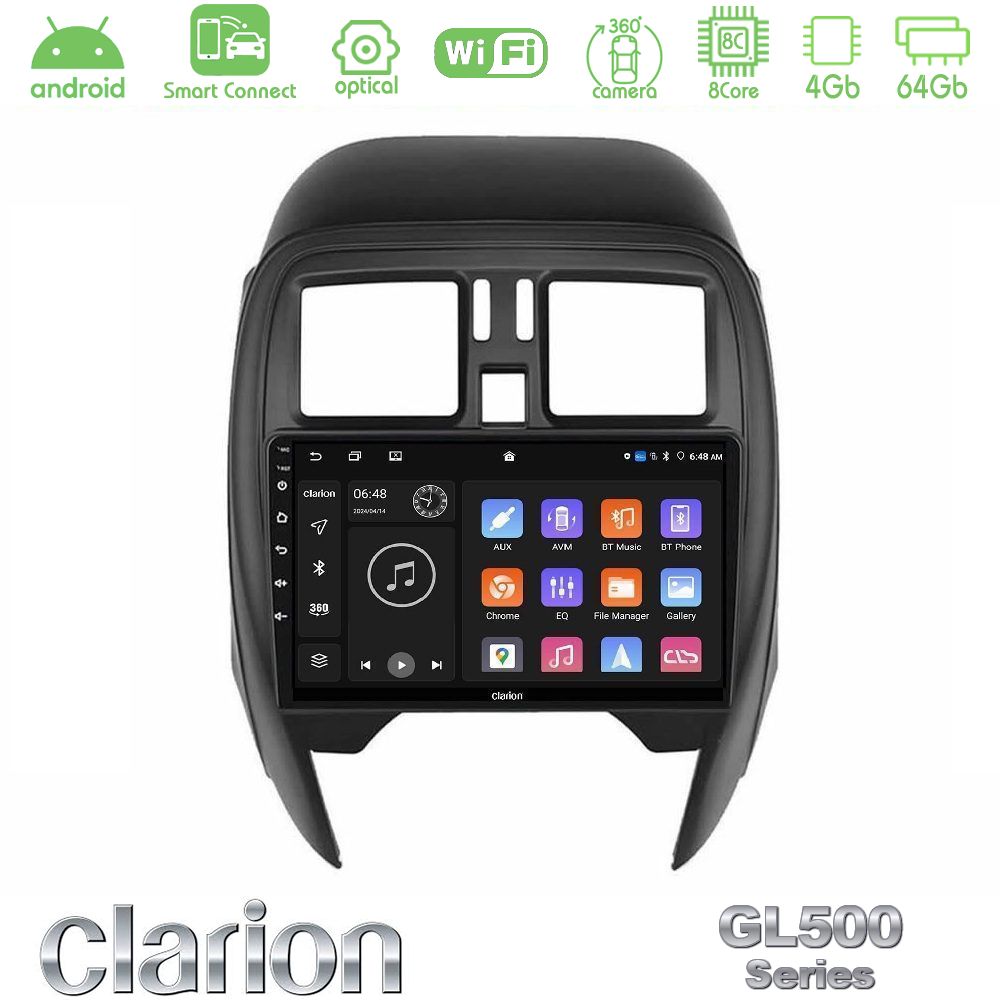Clarion GL500 Series 8Core Android ClarionOS 4+64GB Nissan Micra 2013-2016 Navigation Multimedia Tablet 9"
