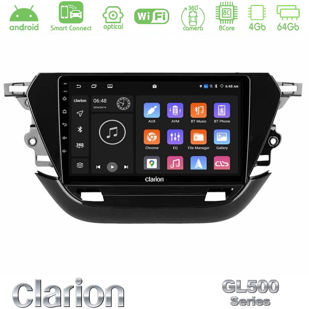 Clarion GL500 Series 8Core Android ClarionOS 4+64GB Opel Corsa F 2019-2023 Navigation Multimedia Tablet 9"