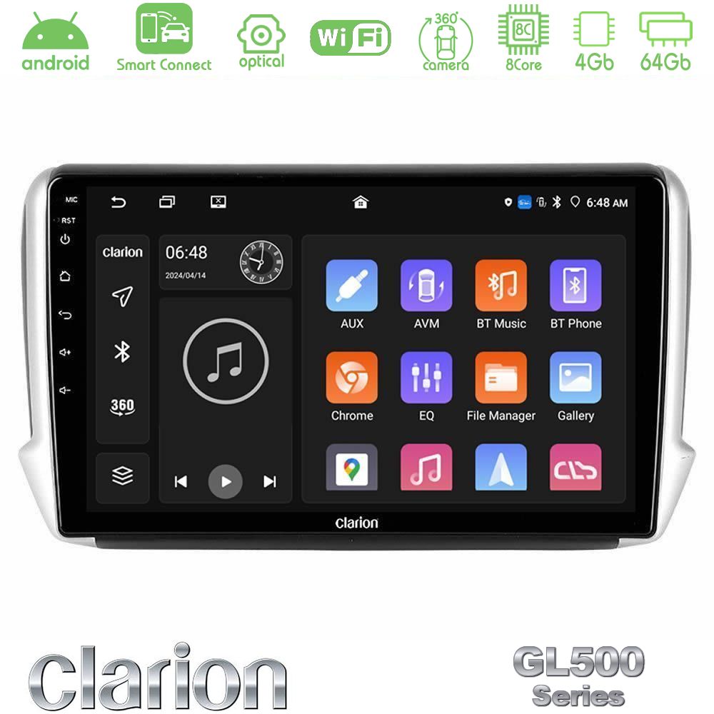Clarion GL500 Series 8Core Android ClarionOS 4+64GB Peugeot 208/2008 Navigation Multimedia Tablet 10"