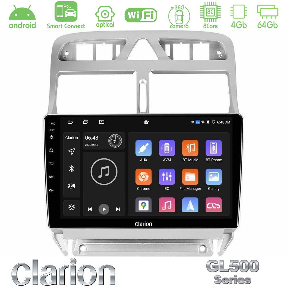 Clarion GL500 Series 8Core Android ClarionOS 4+64GB Peugeot 307 2002-2008 Navigation Multimedia Tablet 9"