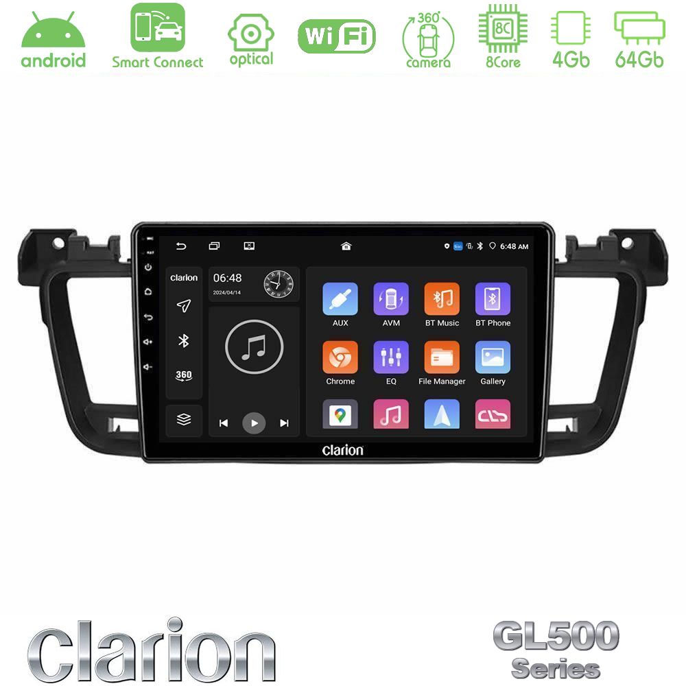 Clarion GL500 Series 8Core Android ClarionOS 4+64GB Peugeot 508 2010-2018 Navigation Multimedia Tablet 9"