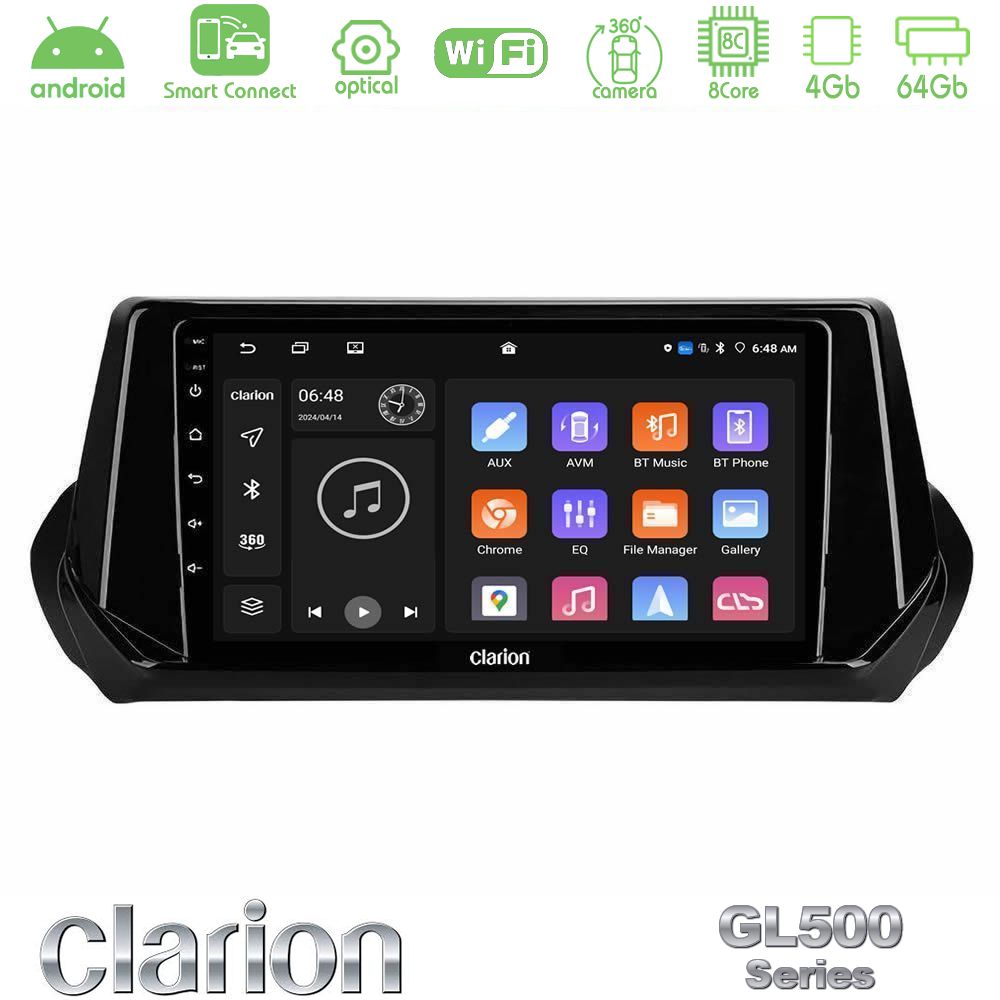 Clarion GL500 Series 8Core Android ClarionOS 4+64GB Peugeot 208 2019-2023 Navigation Multimedia Tablet 9"