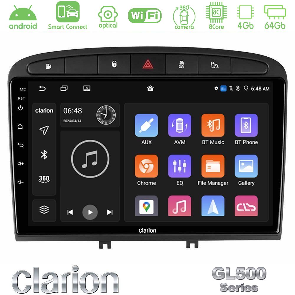 Clarion GL500 Series 8Core Android ClarionOS 4+64GB Peugeot 308/RCZ Navigation Multimedia Tablet 9"