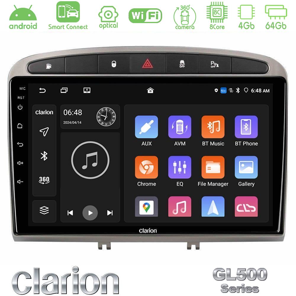 Clarion GL500 Series 8Core Android ClarionOS 4+64GB Peugeot 308/RCZ Navigation Multimedia Tablet 9" (Ασημί Χρώμα)