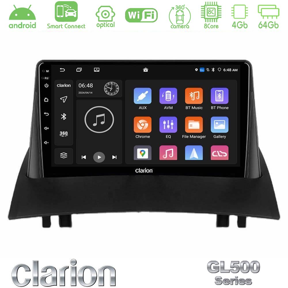 Clarion GL500 Series 8Core Android ClarionOS 4+64GB Renault Megane 2 2002-2008 Navigation Multimedia Tablet 9"