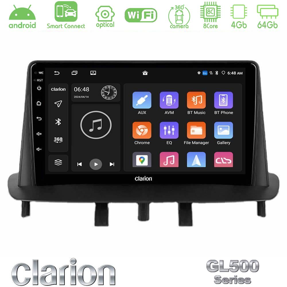 Clarion GL500 Series 8Core Android ClarionOS 4+64GB Renault Megane 3 2009-2013 Navigation Multimedia Tablet 9"