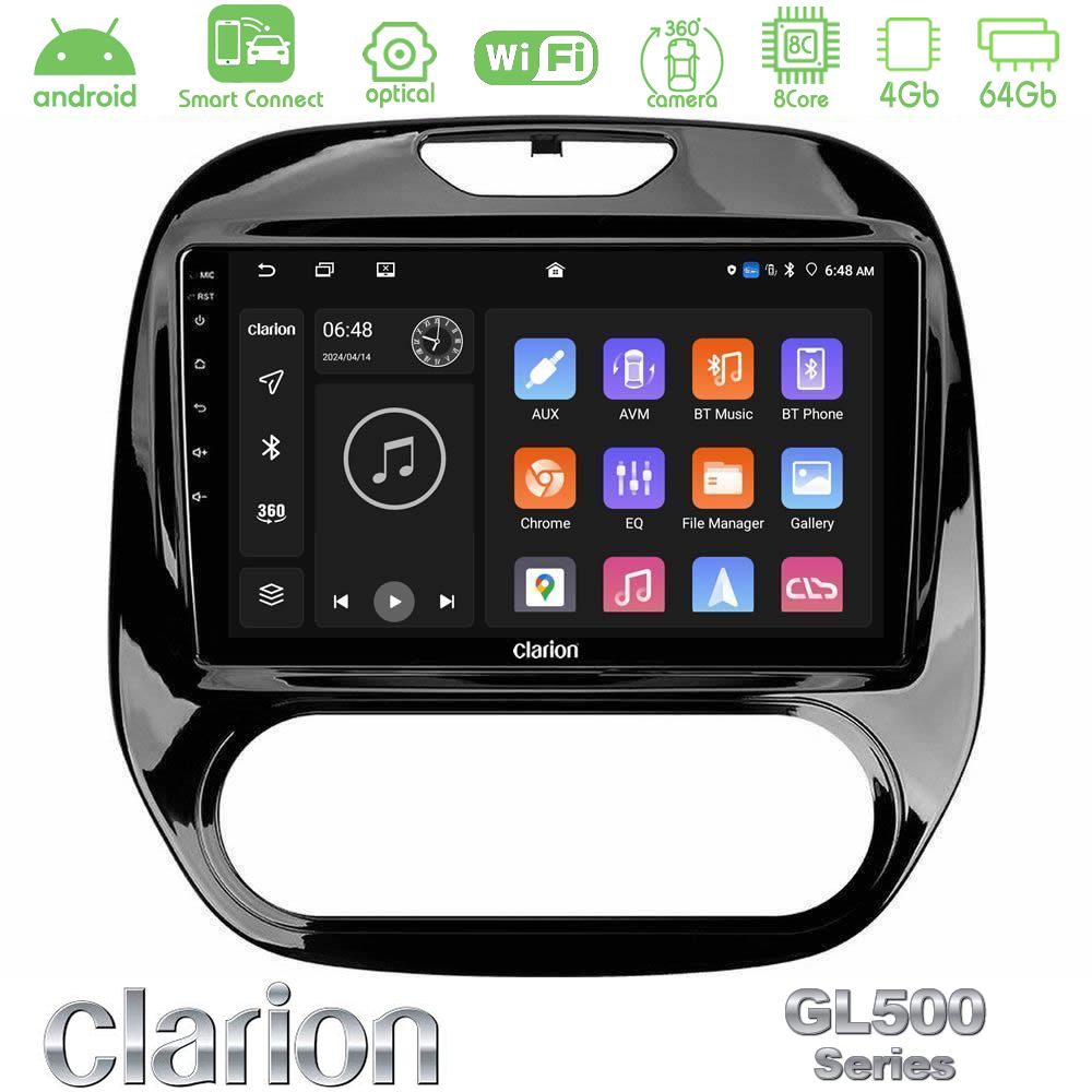 Clarion GL500 Series 8Core Android ClarionOS 4+64GB Renault Captur 2013-2019 (Manual AC) Navigation Multimedia Tablet 9"