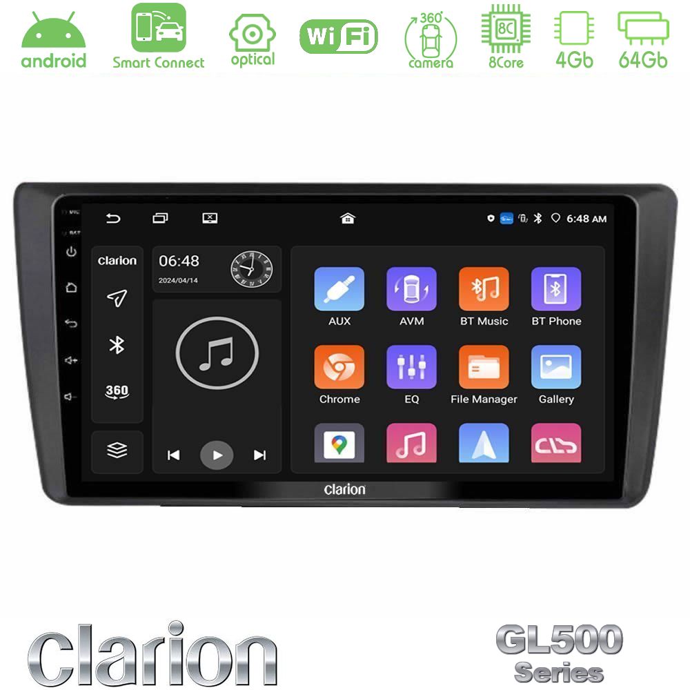 Clarion GL500 Series 8Core Android ClarionOS 4+64GB Skoda Octavia 2004-2012 Navigation Multimedia Tablet 9"