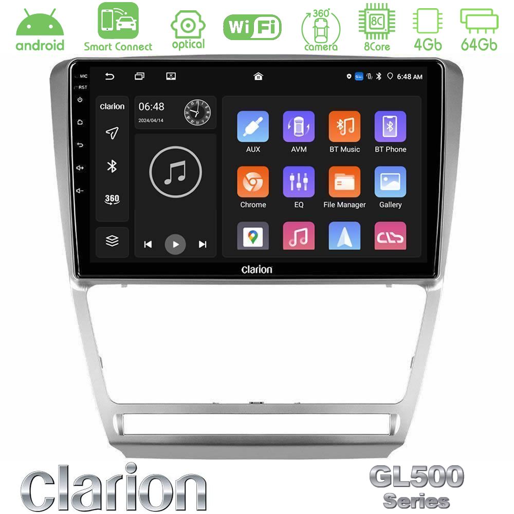 Clarion GL500 Series 8Core Android ClarionOS 4+64GB Skoda Octavia 5 Navigation Multimedia Tablet 10"