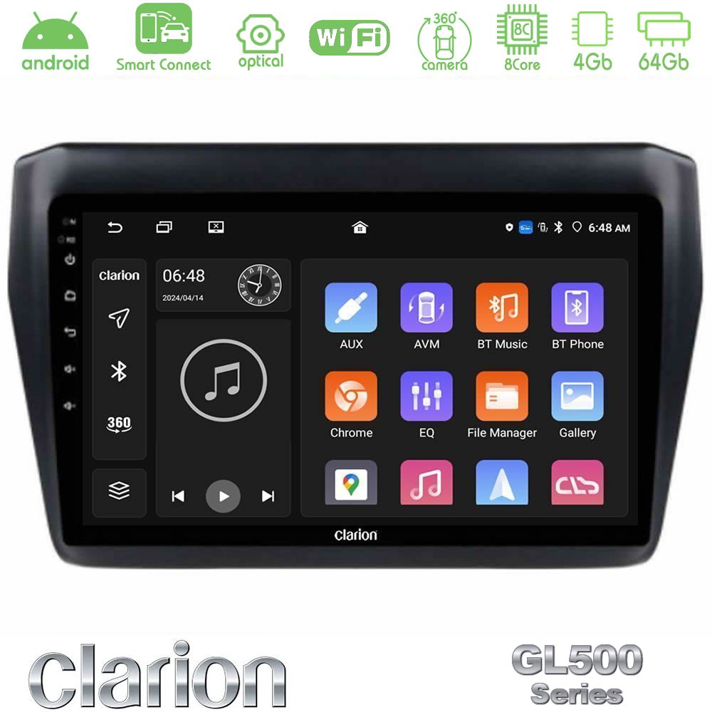 Clarion GL500 Series 8Core Android ClarionOS 4+64GB Suzuki Swift 2017-2023 Navigation Multimedia Tablet 9"