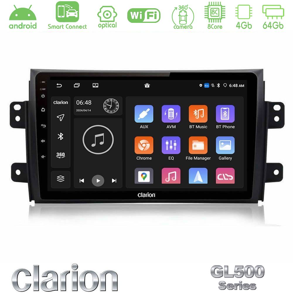 Clarion GL500 Series 8Core Android ClarionOS 4+64GB Suzuki SX4 2006-2014 Fiat Sedici 2006-2014 Navigation Multimedia Tablet 9"