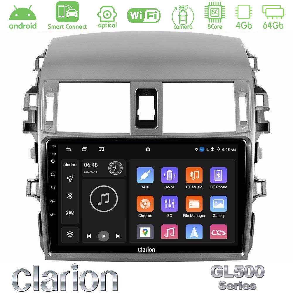 Clarion GL500 Series 8Core Android ClarionOS 4+64GB Toyota Corolla 2008-2010 Navigation Multimedia Tablet 9"
