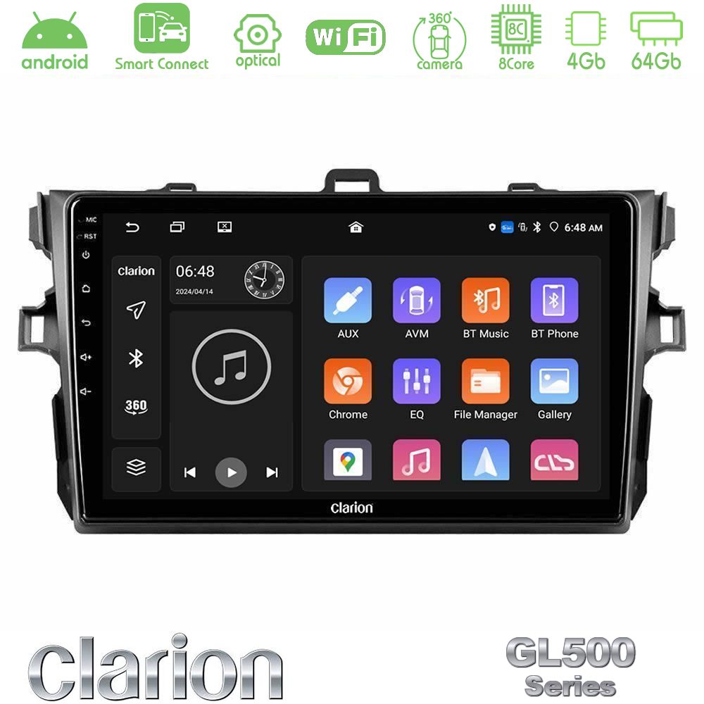 Clarion GL500 Series 8Core Android ClarionOS 4+64GB Toyota Corolla 2007-2012 Navigation Multimedia Tablet 9"