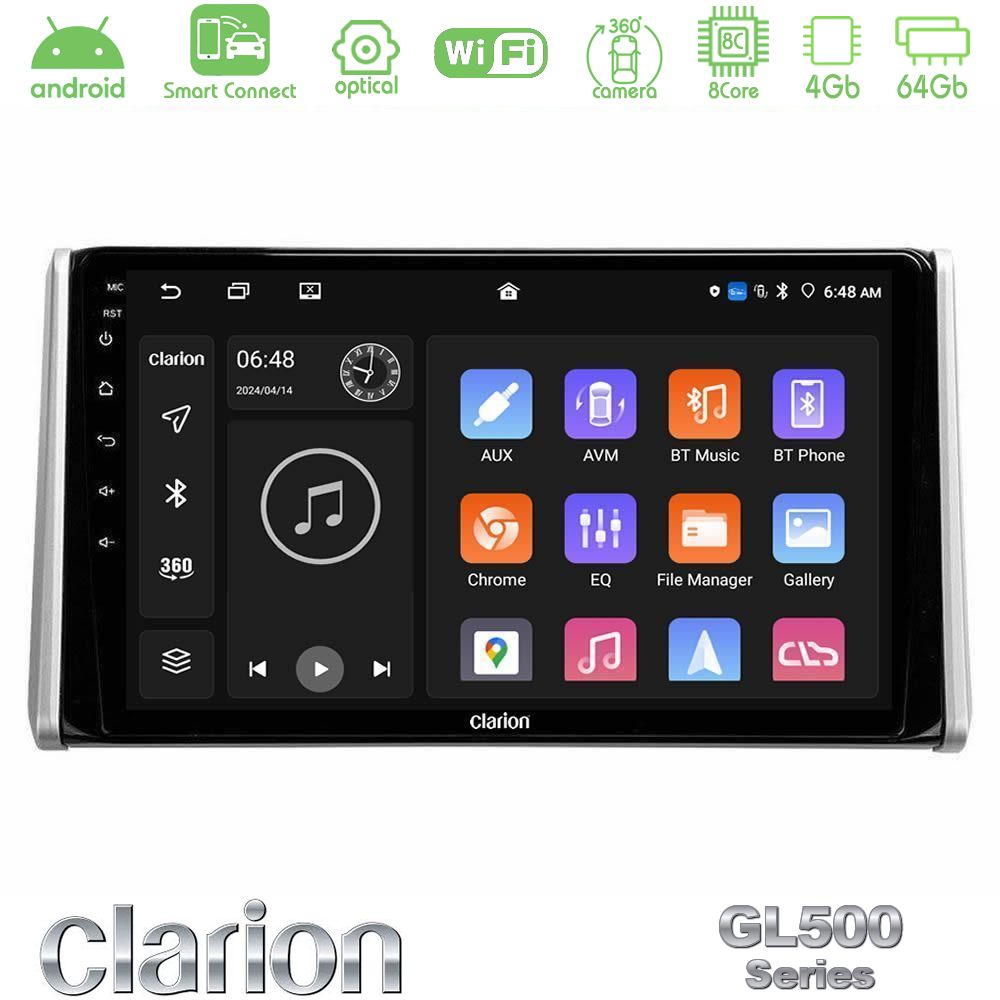 Clarion GL500 Series 8Core Android ClarionOS 4+64GB Toyota RAV4 2019-2023 Navigation Multimedia Tablet 10"