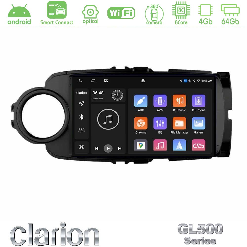 Clarion GL500 Series 8Core Android ClarionOS 4+64GB Toyota Yaris Navigation Multimedia Tablet 9" (Μαύρο Χρώμα)
