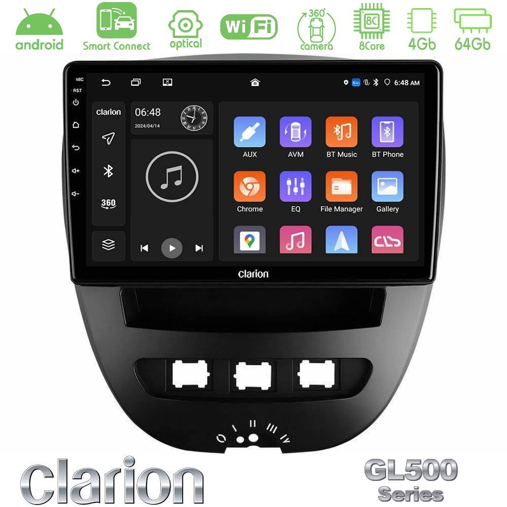 Clarion GL500 Series 8Core Android ClarionOS 4+64GB Toyota Aygo/Citroen C1/Peugeot 107 Navigation Multimedia Tablet 10"