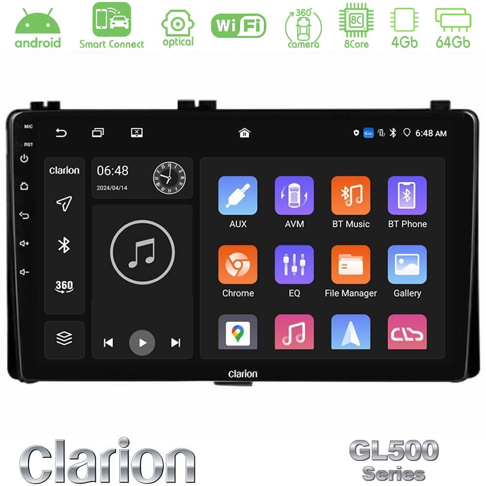 Clarion GL500 Series 8Core Android ClarionOS 4+64GB Toyota Corolla/Auris 2017-2019 Navigat-ion Multimedia Tablet 9"