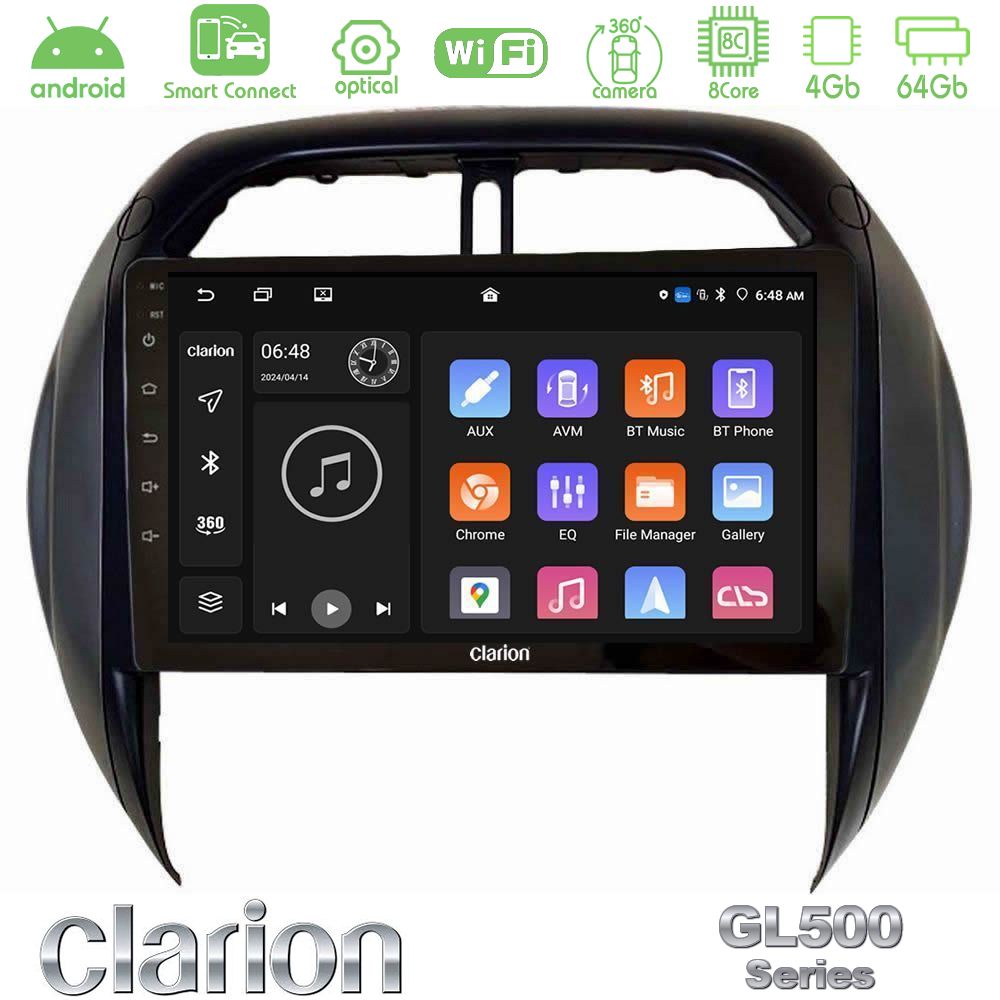 Clarion GL500 Series 8Core Android ClarionOS 4+64GB Toyota RAV4 2001-2005 (Auto A/C) Navigation Multimedia Tablet 9"