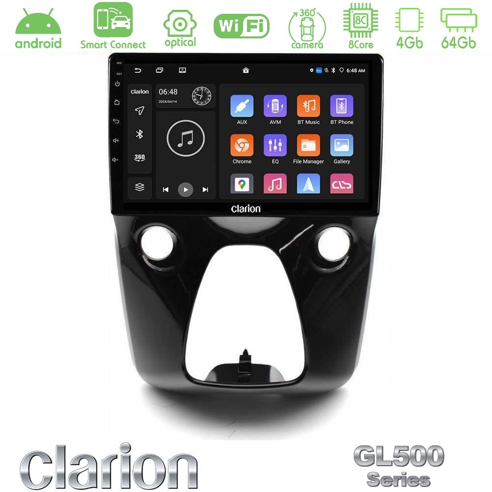 Clarion GL500 Series 8Core Android ClarionOS 4+64GB Toyota Aygo | Citroen C1 | Peugeot 108 Navigation Multimedia 10"