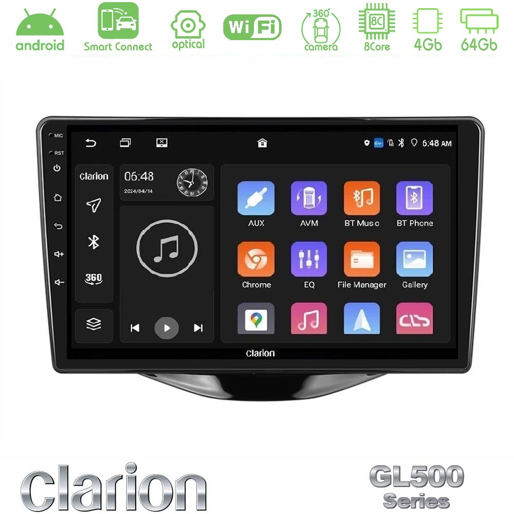 Clarion GL500 Series 8Core Android ClarionOS 4+64GB Toyota Aygo | Citroen C1 | Peugeot 108 Navigation Multimedia Tablet 9″