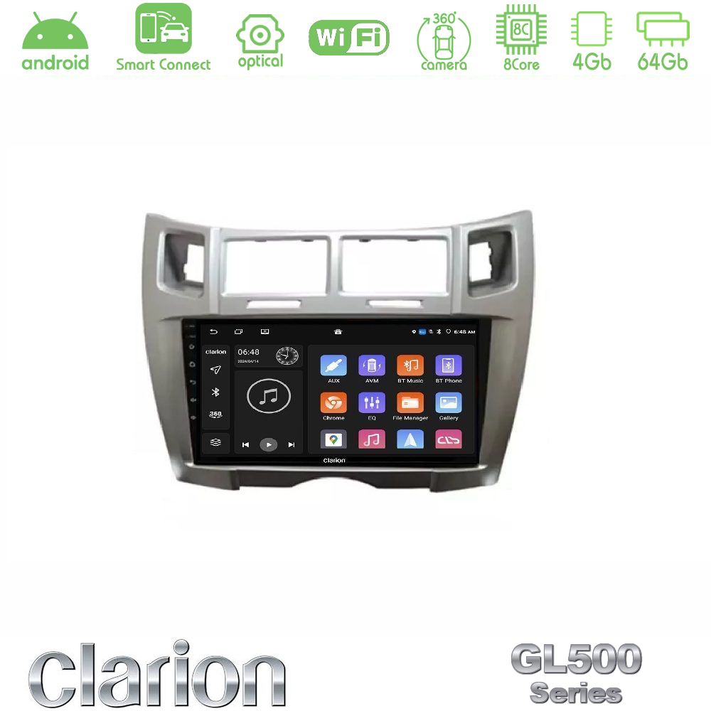 Clarion GL500 Series 8Core Android ClarionOS 4+64GB Toyota Yaris Navigation Multimedia Tablet 9" (Ασημί Χρώμα)