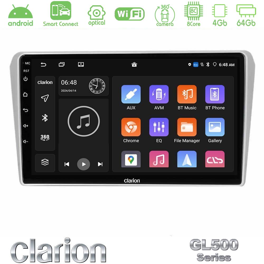 Clarion GL500 Series 8Core Android ClarionOS 4+64GB Toyota Avensis T25 02/2003–2008 Navigation Multimedia Tablet 9"