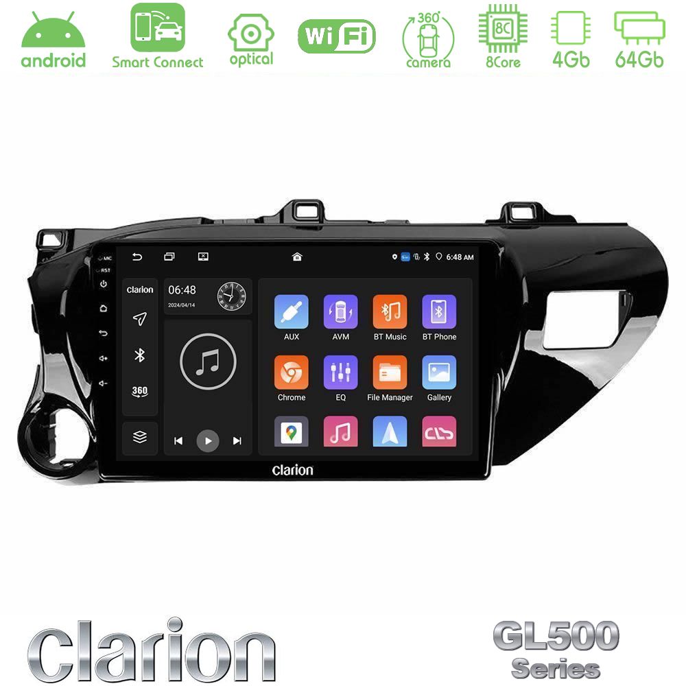 Clarion GL500 Series 8Core Android ClarionOS 4+64GB Toyota Hilux 2017-2021 Navigation Multimedia Tablet 10"