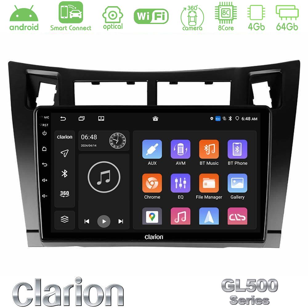 Clarion GL500 Series 8Core Android ClarionOS 4+64GB Toyota Yaris Navigation Multimedia Tablet 9" (Μαύρο Χρώμα)