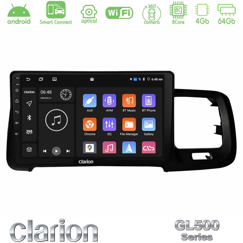 Clarion GL500 Series 8Core Android ClarionOS 4+64GB Volvo S60 2010-2018 Navigation Multimedia Tablet 9"