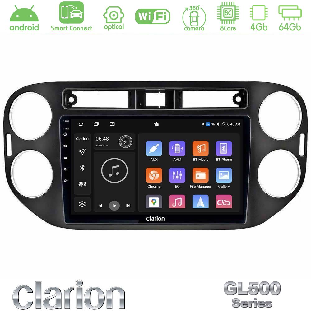 Clarion GL500 Series 8Core Android ClarionOS 4+64GB VW Tiguan Navigation Multimedia Tablet 9" (23mm alarm button)