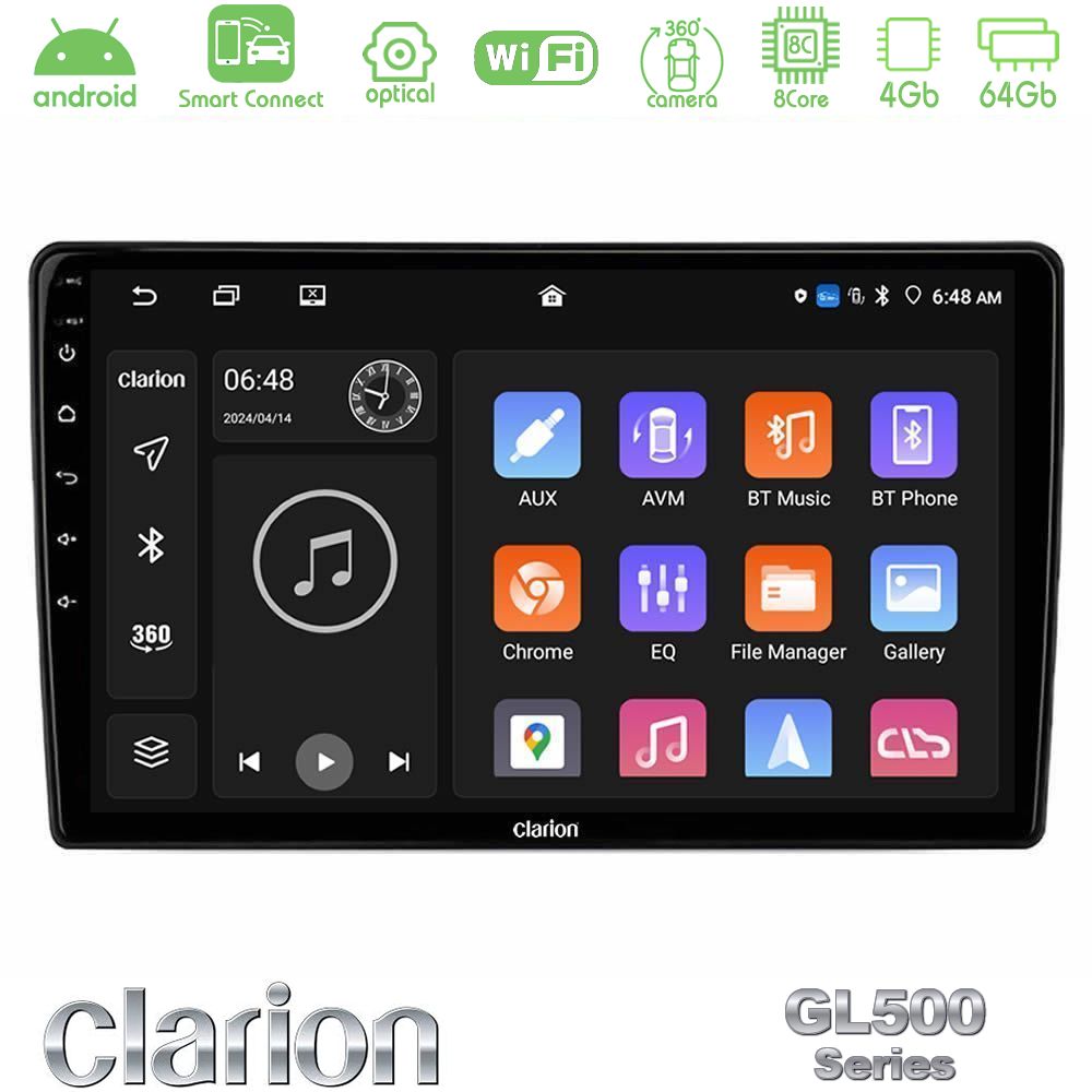 Clarion GL500 Series 8Core Android ClarionOS 4+64GB Nissan Navara 2010-2015 (High Version) Navigation Multimedia Tablet 9"