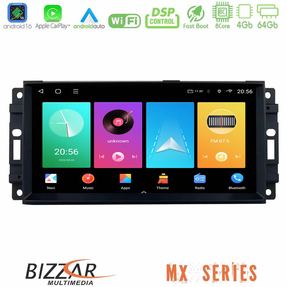 Bizzar MX Series Jeep 8core Android16 4+64GB Navigation Multimedia Deckless 7" με Carplay/AndroidAuto (OEM Style)