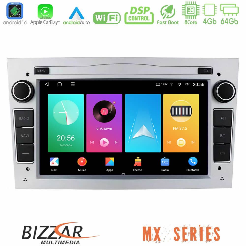 Bizzar MX Series Opel Astra/Corsa/Antara/Zafira 8core Android16 4+64GB Navigation Multimedia Deckless 7" με Carplay/AndroidAuto (OEM Style | Silver Color)