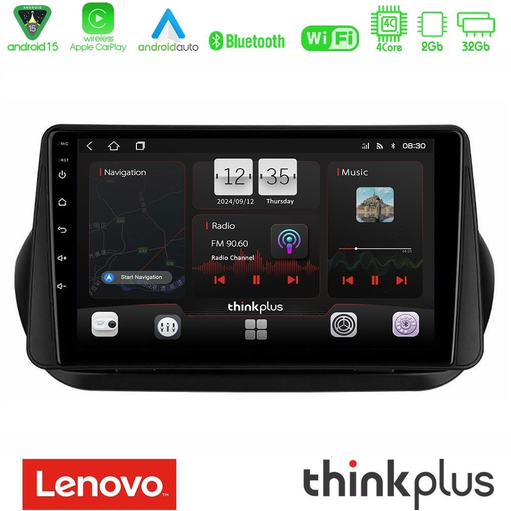 Lenovo Thinkplus Series 4Core Android15 2+32GB  Fiat Fiorino/Citroen Nemo/Peugeot Bipper Navigation Multimedia Tablet 10" Με Carplay & Android Auto