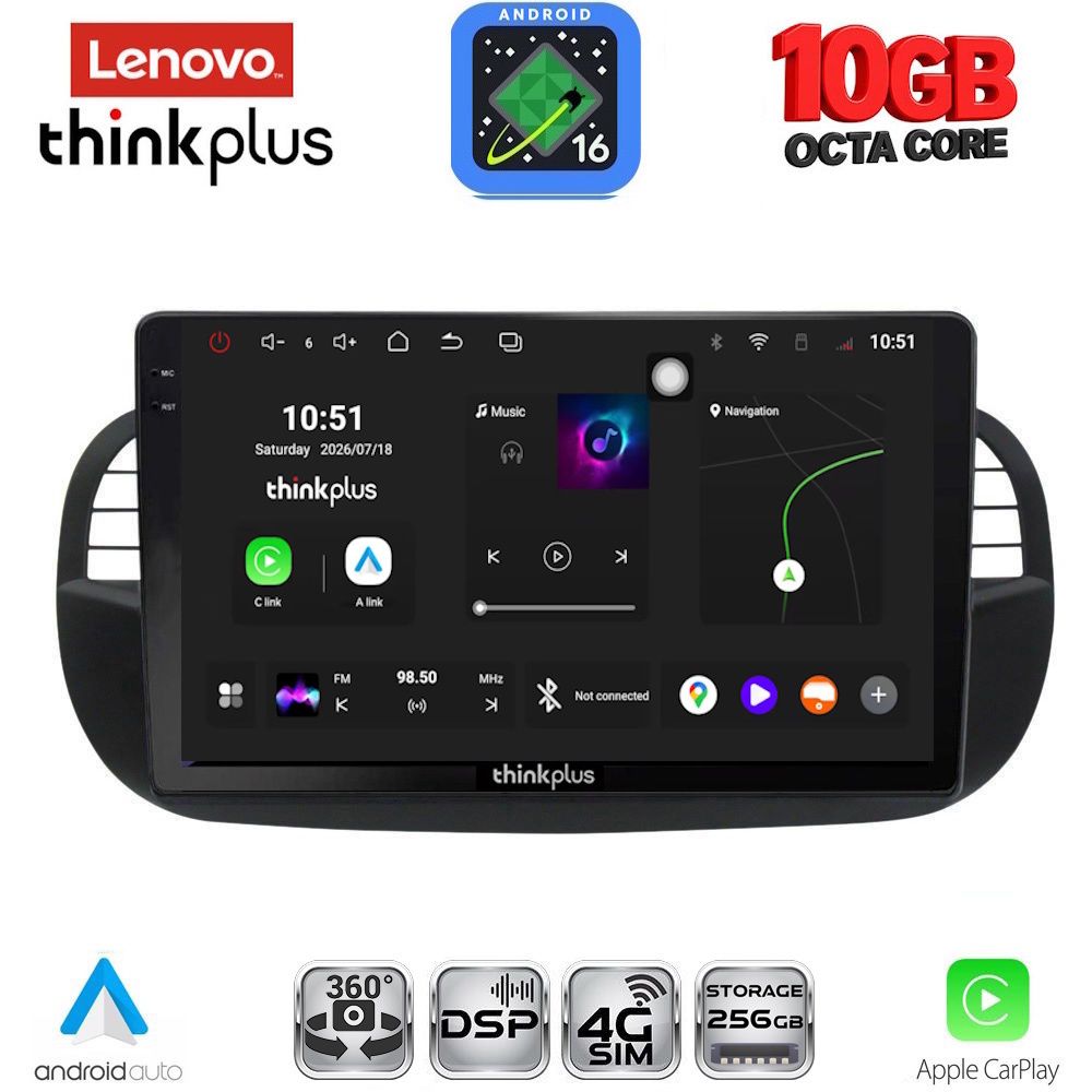 LENOVO LTM 11130BL_CPA (9inc) MULTIMEDIA TABLET for FIAT 500 mod. 2007-2015 (BLACK)