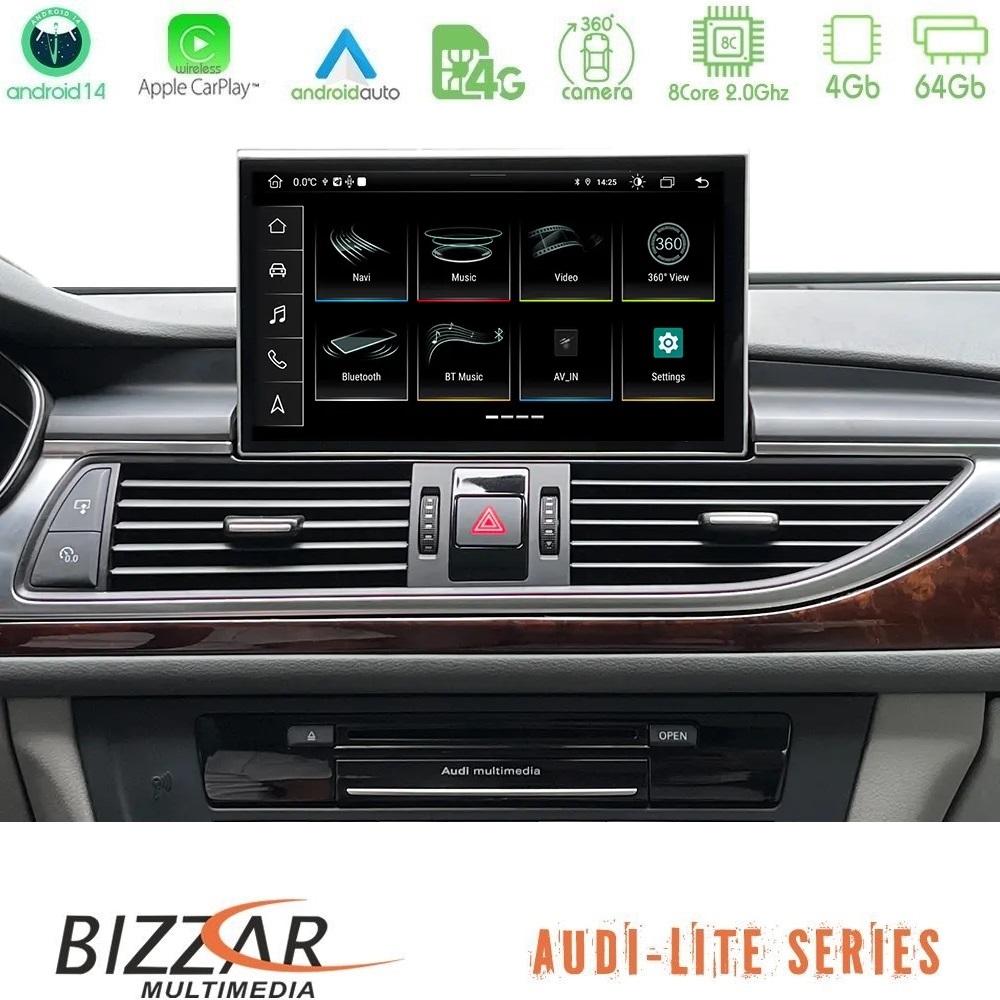 Bizzar Audi A6 2012-2018 Android14 8Core (4+64GB) Navigation Multimedia 8