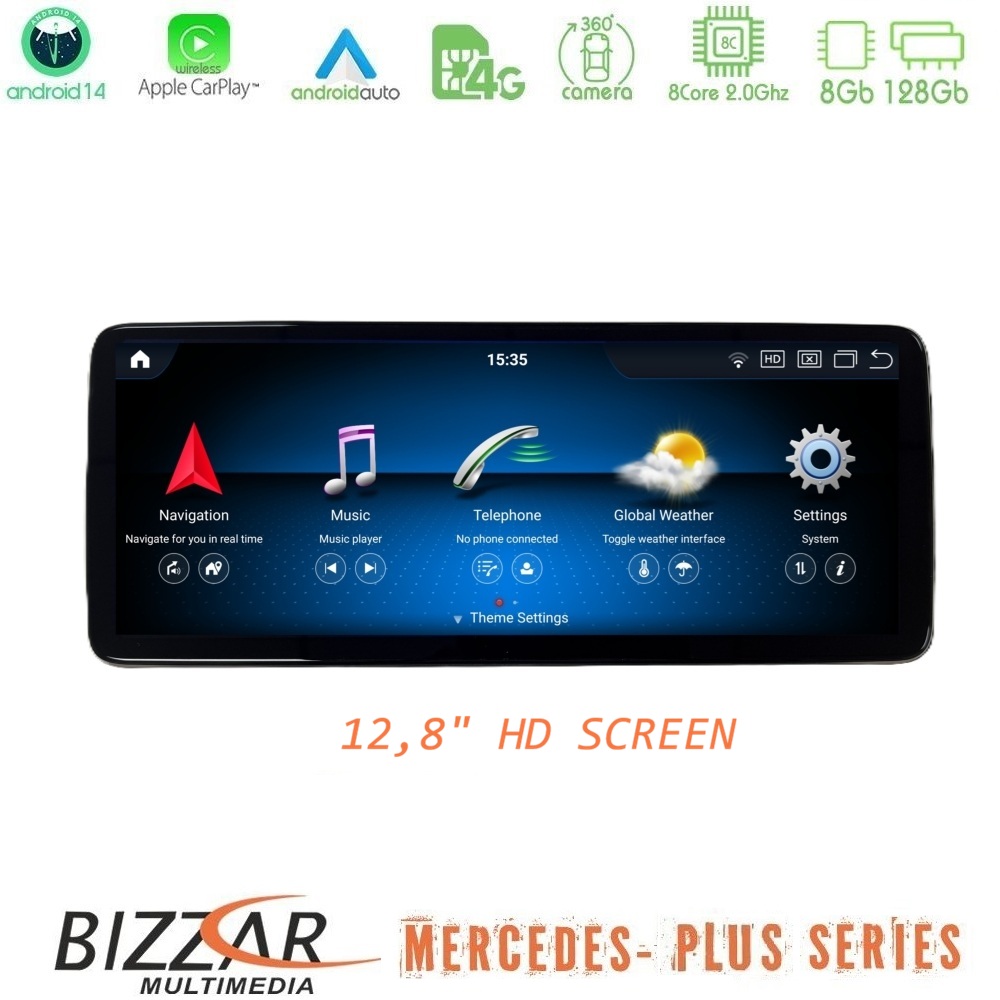 Bizzar Plus Series Mercedes C/GLC Class Facelift (W205/W253) NTG5.5 Android14 8Core (8+128GB) Navigation Multimedia 12.8"
