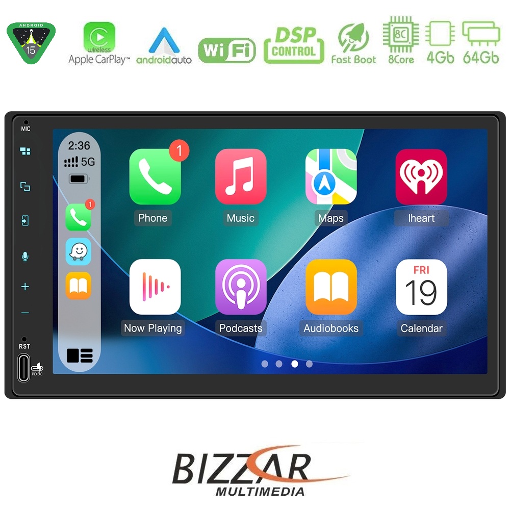 Bizzar 2DIN Deck 8core Android15 4+64GB Navigation Multimedia Deckless 6.9" με Carplay/AndroidAuto