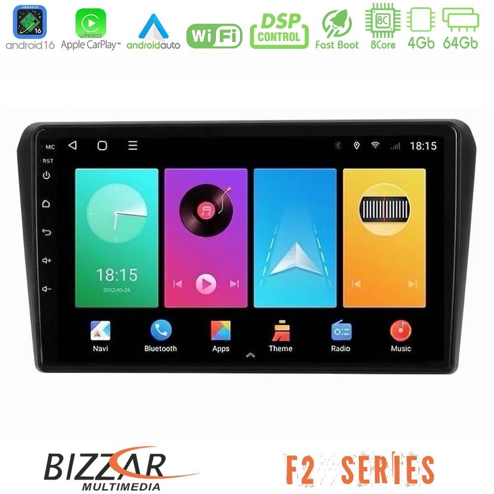 Bizzar F2 Series 8Core Android16 4+64GB  Toyota Avensis T25 02/2003–2008 Navigation Multimedia Tablet 9"