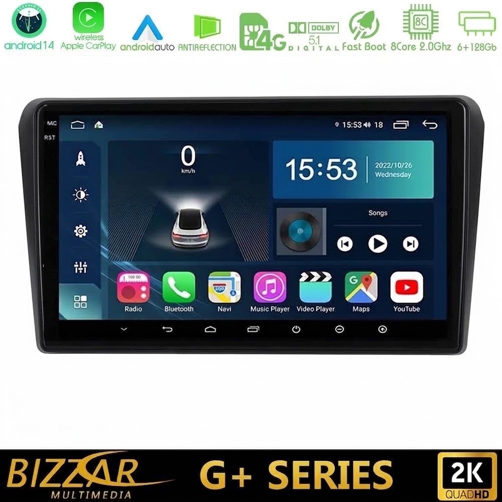 Bizzar G+ Series Toyota Avensis T25 02/2003 – 2008 8core Android14 6+128GB Navigation Multimedia Tablet 9"