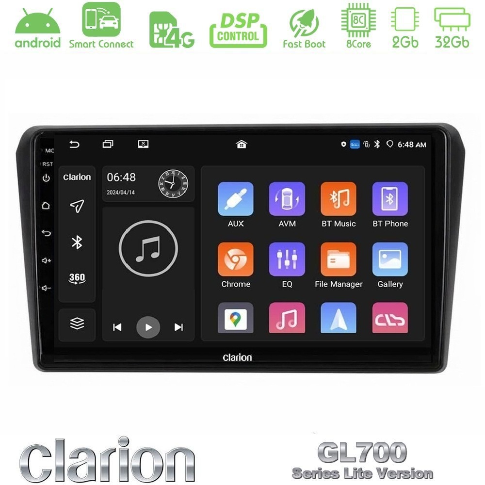 Clarion GL700 Lite Series 8Core Android ClarionOS 2+32GB Toyota Avensis T25 02/2003–2008 Navigation Multimedia Tablet 9" Με Carplay & Android Auto