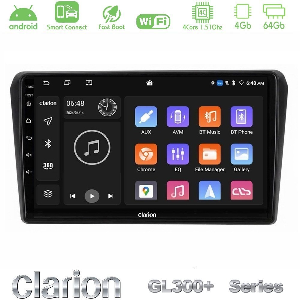 Clarion GL300+ Series 4Core Android ClarionOS 4+64GB Toyota Avensis T25 02/2003–2008 Navigation Multimedia Tablet 9"
