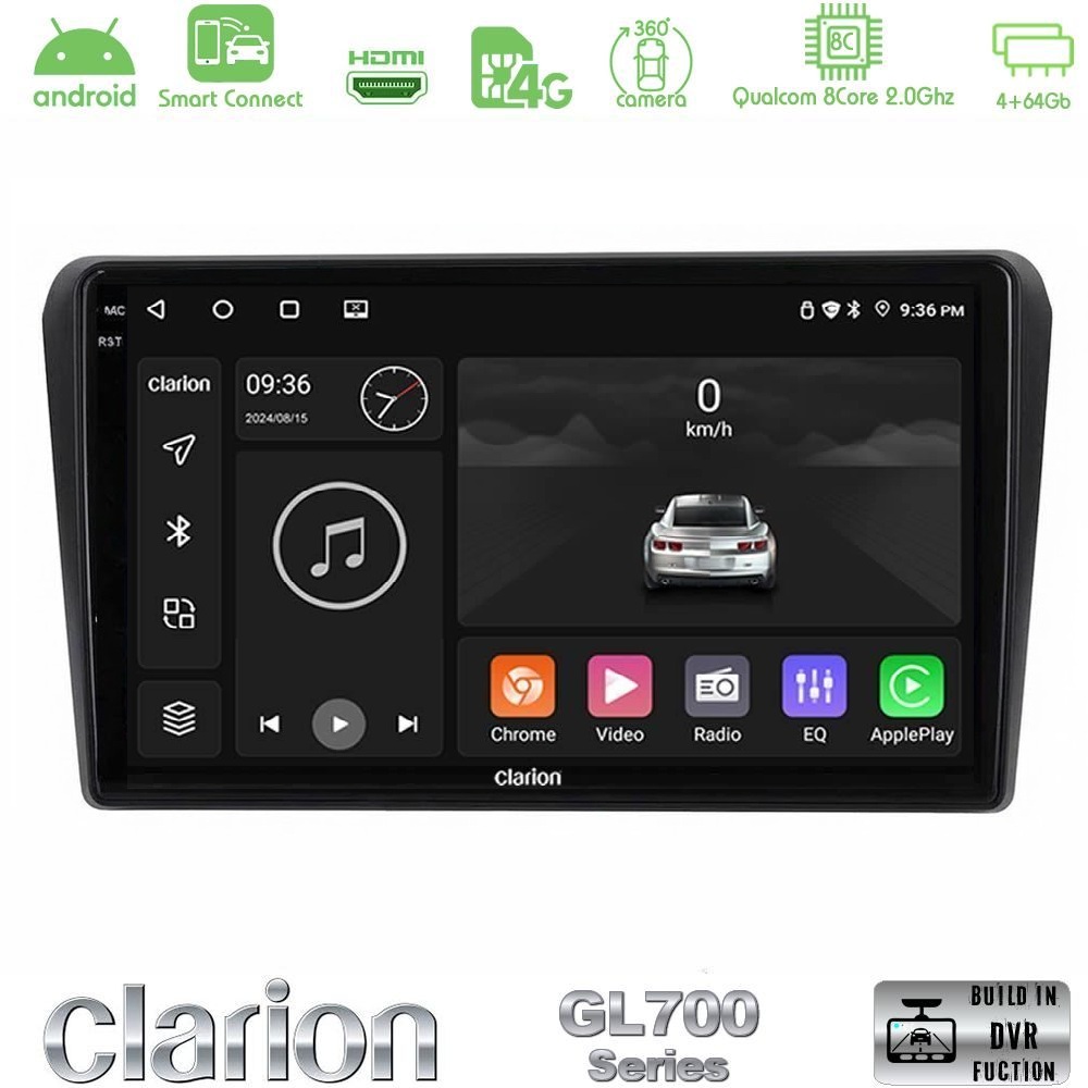Clarion GL700 QUALCOMM Series 8Core Android ClarionOS 4+64GB Toyota Avensis T25 02/2003–2008 Navigation Multimedia Tablet 9" Με Carplay & Android Auto