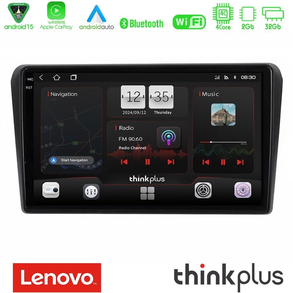 Lenovo Thinkplus Series 4Core Android15 2+32GB  Toyota Avensis T25 02/2003–2008 Navigation Multimedia Tablet 9" Με Carplay & Android Auto