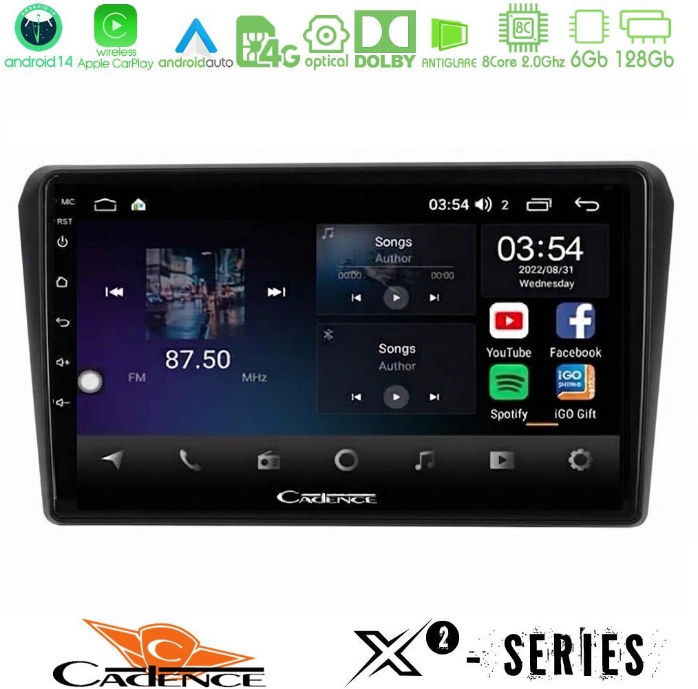 Cadence X2 Series 8Core Android14 6+128GB Toyota Avensis T25 02/2003–2008 Navigation Multimedia Tablet 9"