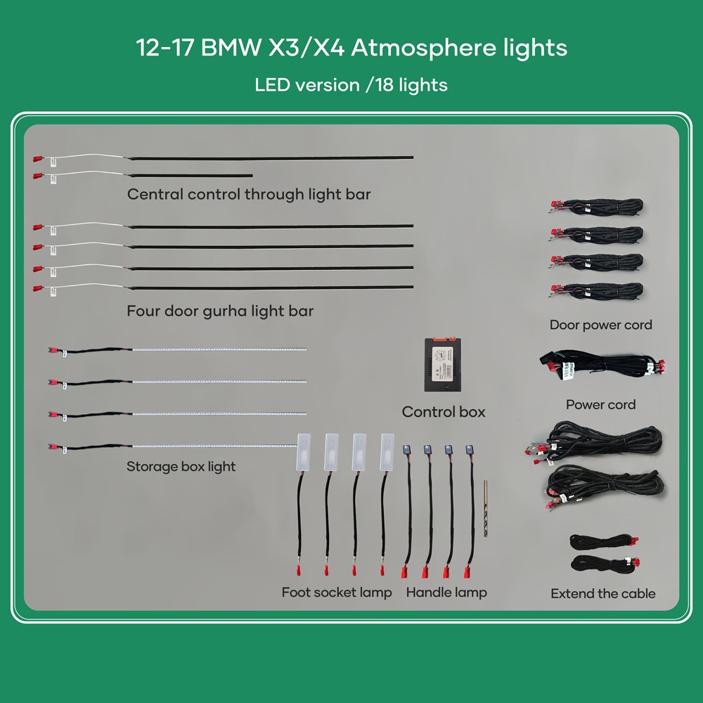 DIQ AMBIENT BMW X3 (F25) (Digital iQ Ambient Light for BMW X3 (F25) / X4 (F26) mod. 2011-2018 with 17 Lights