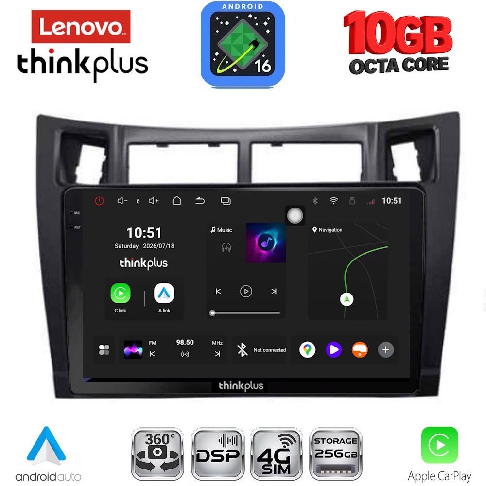 LENOVO LTM 11736BL_CPA (9inc) MULTIMEDIA TABLET for TOYOTA YARIS mod. 2006-2011 (BLACK)
