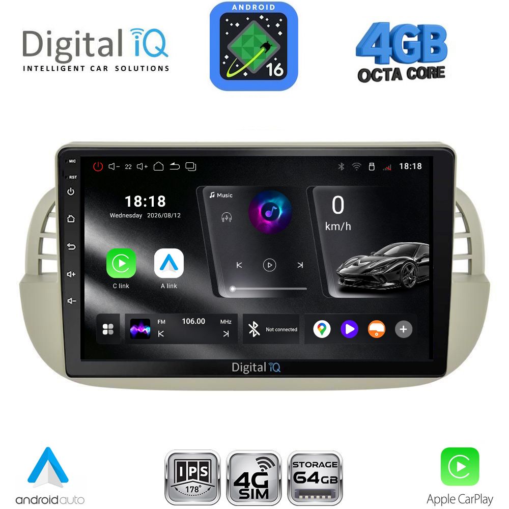 DIGITAL IQ RTG 6130BG_CPA (9inc) MULTIMEDIA TABLET for FIAT 500 mod. 2007-2015 (BEIGE)